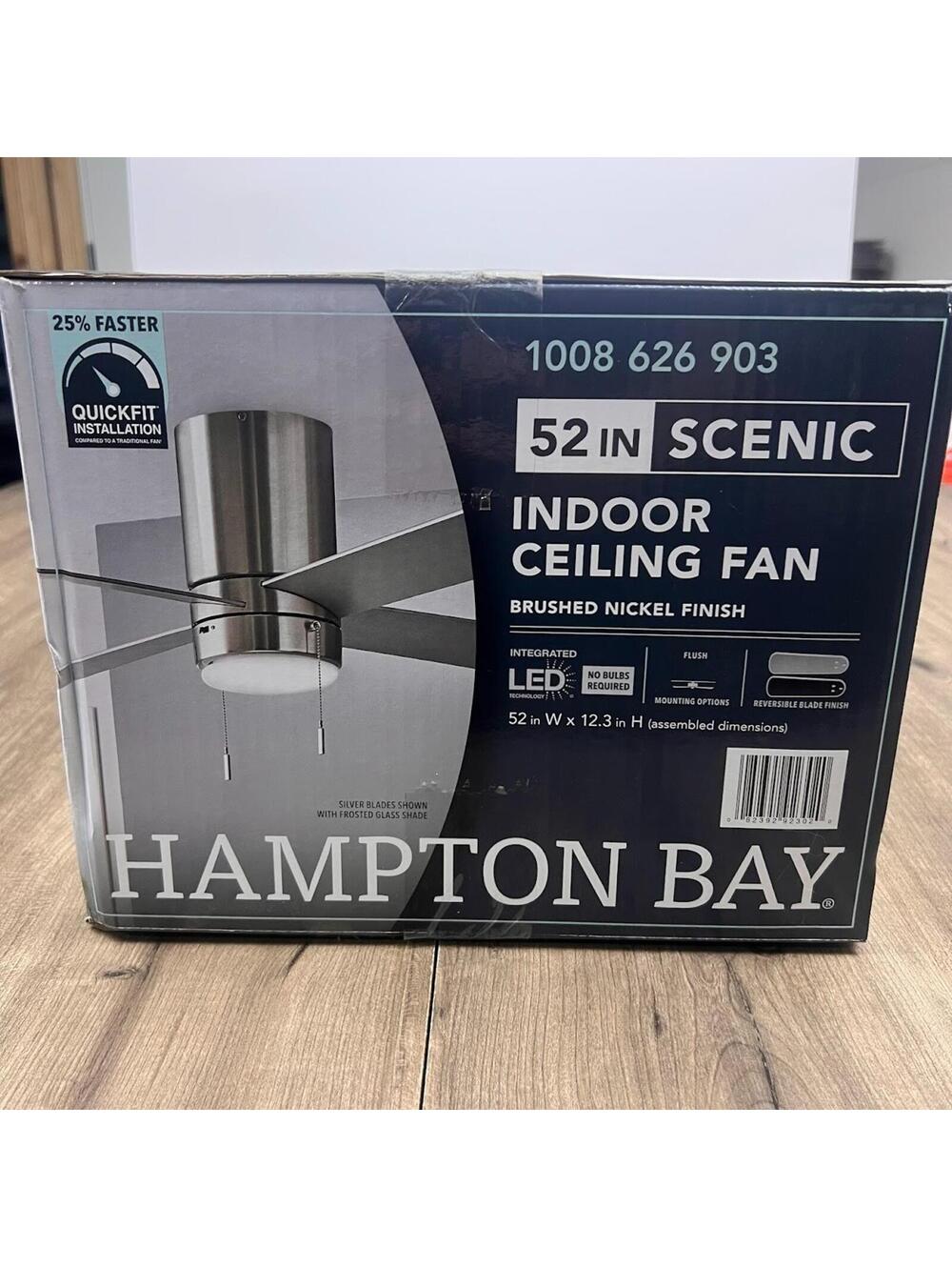 Hampton Bay Scenic 52 in. LED Indoor Brushed Nickel Ceiling Fan With Light New